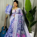 Shiuli Soft Dusky Blue Jamdani Sari