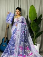 Shiuli Soft Dusky Blue Jamdani Sari