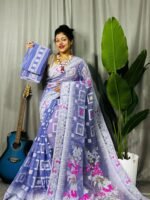 Shiuli Soft Dusky Blue Jamdani Sari