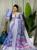 Shiuli Soft Dusky Blue Jamdani Sari