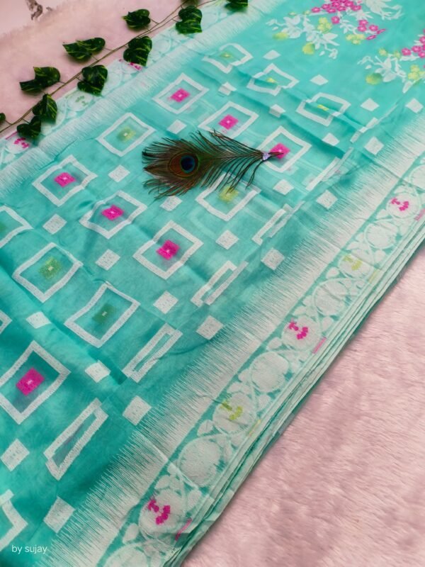 Shiuli Soft Fountain Blue Jamdani Sari