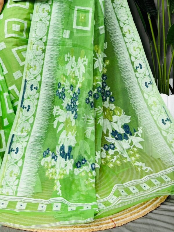 Shiuli Soft Grass Green Jamdani Sari
