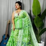 Shiuli Soft Grass Green Jamdani Sari