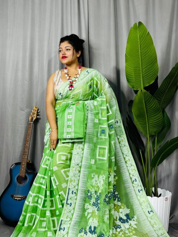 Shiuli Soft Grass Green Jamdani Sari