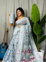 Shiuli Soft Grey Jamdani Sari