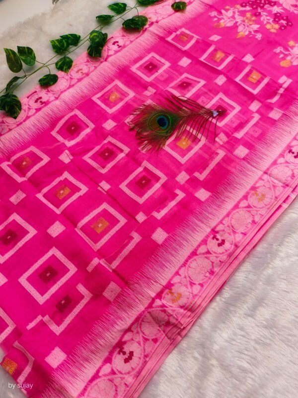 Shiuli Soft Hot Pink Jamdani Sari