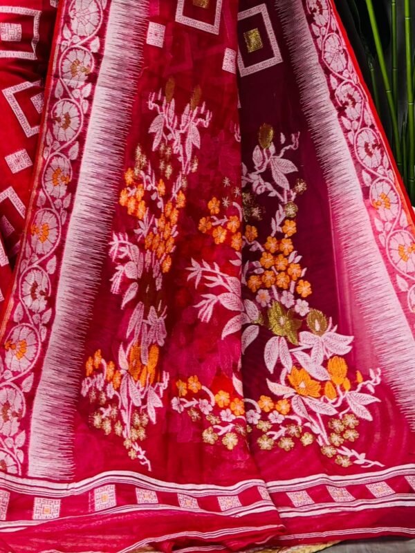 Shiuli Soft Red Jamdani Saree