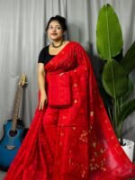 Shiuli Soft Red Jamdani Sari