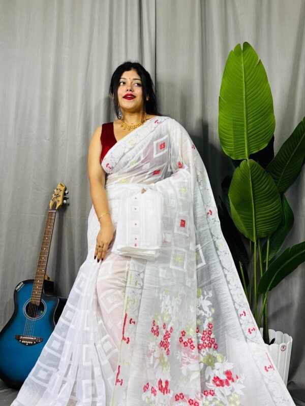 Shiuli Soft White Jamdani Sari