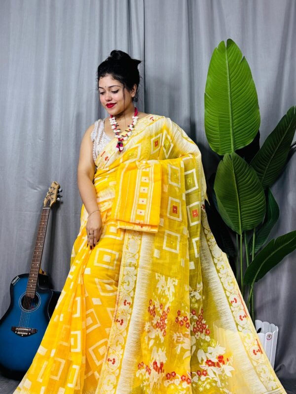 Shiuli Soft Yellow Jamdani Sari