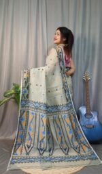 Nokshimala Soft Ash Jamdani Saree - Image 3