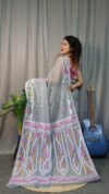 Nokshimala Soft Grey Jamdani Saree - Image 3