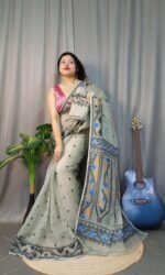 Nokshimala Soft Ash Jamdani Saree - Image 2