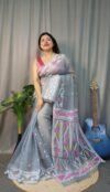 Nokshimala Soft Grey Jamdani Saree