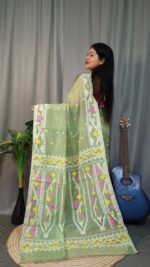 Nokshimala Soft Olive Jamdani Saree - Image 3