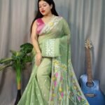 Nokshimala Soft Olive Jamdani Saree