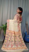Nokshimala Soft Cream Red Jamdani Saree - Image 2