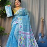 Nokshimala Soft Sky Blue Jamdani Saree