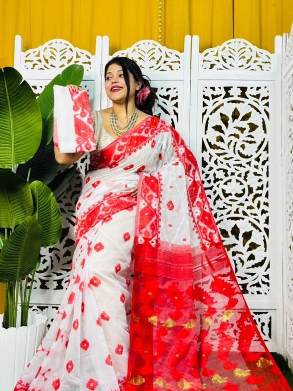 White Soft Korat Buti Jamdani Saree