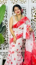 White Soft Korat Buti Jamdani Saree