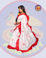 Cute Baby White Dhakai Jamdani Sari with Embroidery Work - 3-6 Years - Image 5