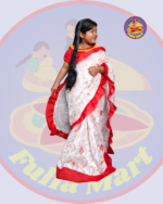 Cute Baby White Dhakai Jamdani Sari with Embroidery Work - 3-6 Years - Image 4