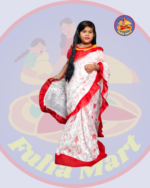 Cute Baby White Dhakai Jamdani Sari with Embroidery Work - 3-6 Years - Image 3