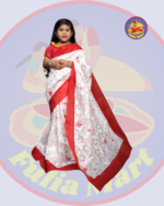 Cute Baby White Dhakai Jamdani Sari with Embroidery Work - 3-6 Years - Image 2