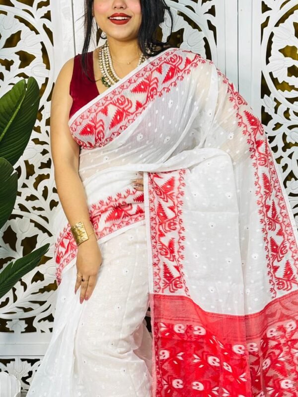 White Soft Buti Korat Jamdani Saree