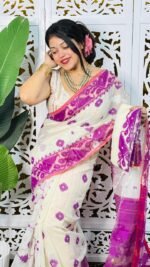 White Soft Korat Buti Jamdani Saree