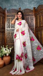White Soft Marigold Handloom Saree