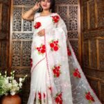 White Soft Marigold Handloom Saree