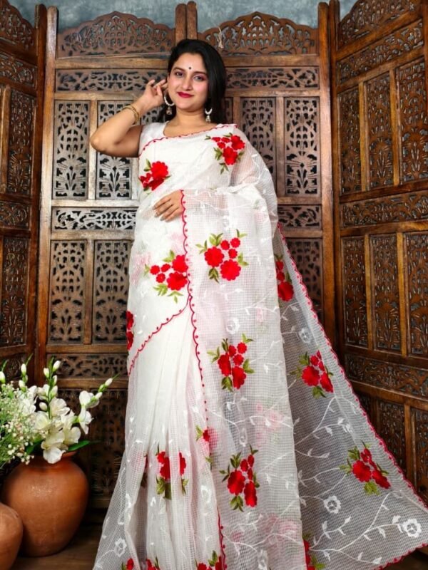 White Soft Marigold Handloom Saree