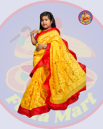 Cute Baby Yellow Dhakai Jamdani Sari with Embroidery Work - 3-6 Years - Image 6