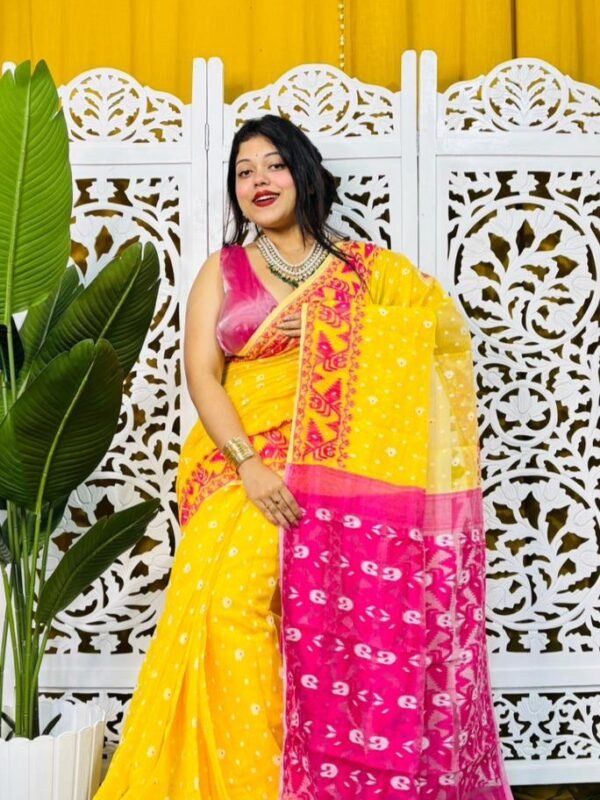 Yellow Soft Buti Korat Jamdani Saree
