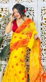 Yellow Soft Korat Buti Jamdani Saree