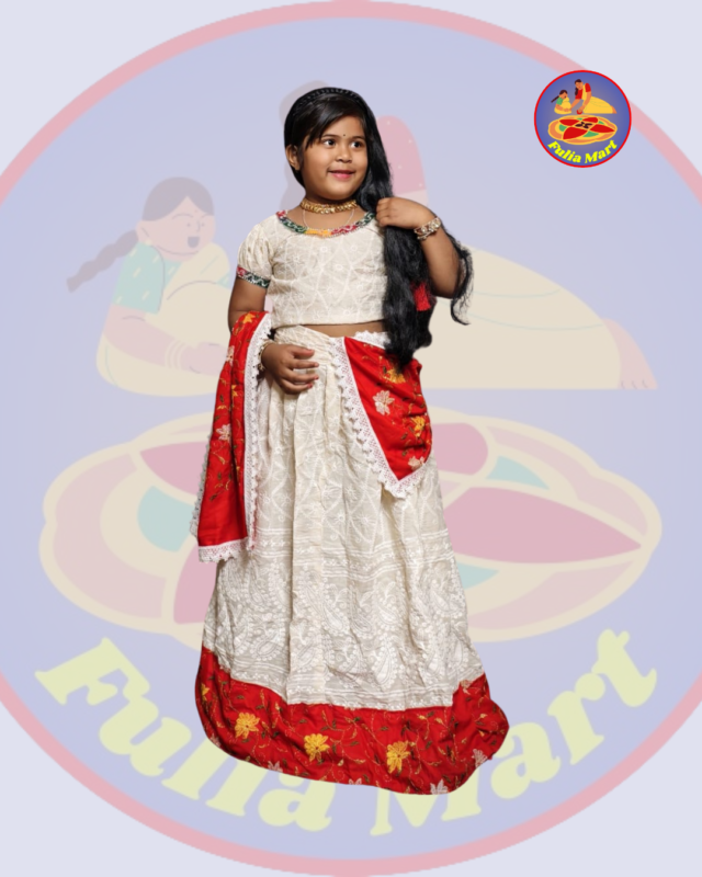 Baby Girl Jamdani Lehenga Set With Embroidery Work