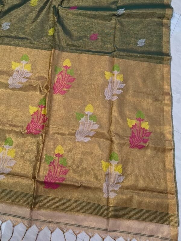 Exclusive Dual Tone Pata Tissue Sari With Blouse Piece