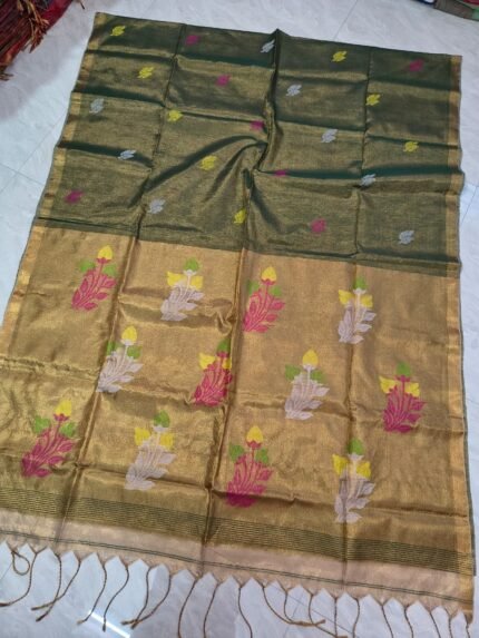 Exclusive Dual Tone Pata Tissue Sari With Blouse Piece