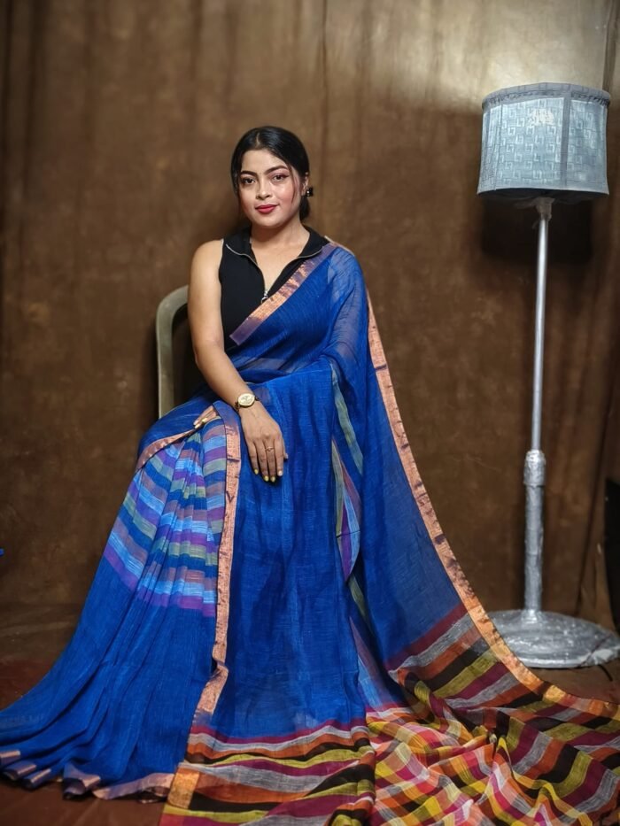 Exclusive Blue Plain Soft Tissue Sari With Blouse Piece