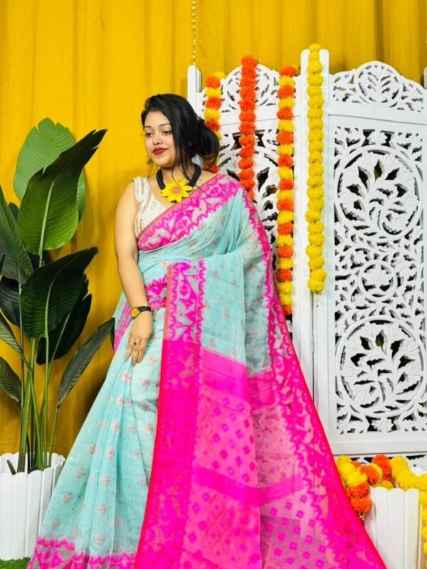 Blue Hosta Soft Dhakai Jamdani Sari