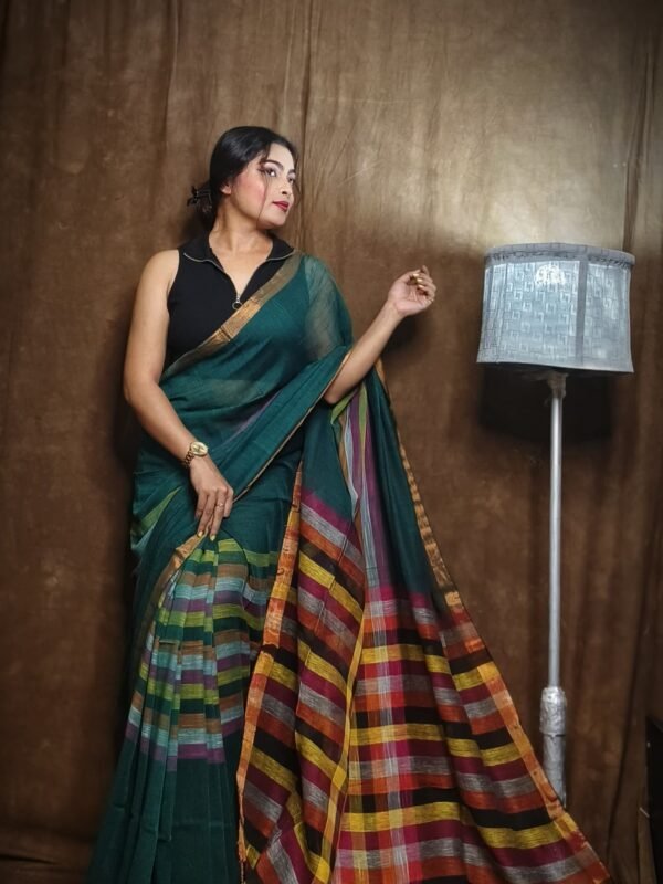 Exclusive Bottle Green Plain Soft Tissue Sari With Blouse Piece