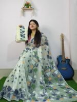 Cream Soft Allover Pata Jamdani Sari With Blouse Piece