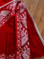 Cute Baby Red Soft Dhakai Jamdani Sari With Blouse Piece