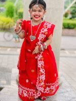 Cute Baby Red Soft Dhakai Jamdani Sari With Blouse Piece