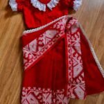 Cute Baby Red Soft Jamdani Sari With Blouse Piece - 3-6 Years
