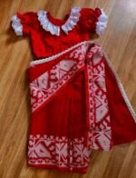 Cute Baby Red Soft Dhakai Jamdani Sari With Blouse Piece