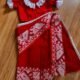 Cute Baby Red Soft Dhakai Jamdani Sari With Blouse Piece