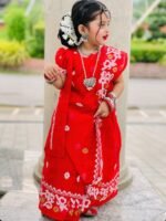 Cute Baby Red Soft Dhakai Jamdani Sari With Blouse Piece