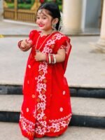 Cute Baby Red Soft Dhakai Jamdani Sari With Blouse Piece